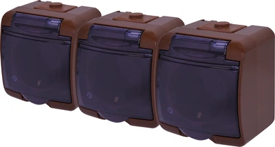 Розетка потрійна IP54 з з/к ETI RHE-3sd-KR Коричнева з прозорою кришкою 4668055 (зовнішня)