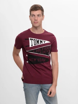 Футболка хлопковая длинная мужская Tommy Hilfiger 9525.3 S Бордовая