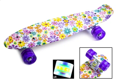 Пенни борд Детский скейт Penny Board Violet Flowers со светящимися колесами PN-1655323483
