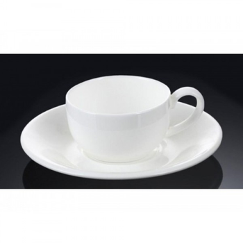 Wilmax WL-993001/AB 6 oz Olivia White Porcelain Cappuccino Cup with Saucer, 2-Piece Set