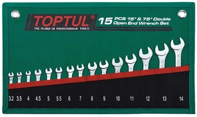 Набор рожковых ключей Toptul 15 шт. 3.2-14 мм 15х75° (GRAJ1501)