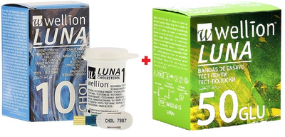 Набор! Тест-полоски на глюкозу Wellion Luna GLU №50 + Тест-полоски на холестерин Wellion Luna Chol №10
