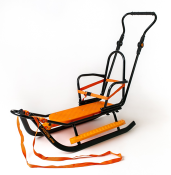 Санки Adbor Piccolino Black Edition ORANGE з ручкою-штовхачем і підніжками