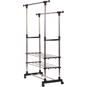 Вешалка стойка для одежды Colgador Double-Pole с полками 90x42x165 см Black (3_07938)
