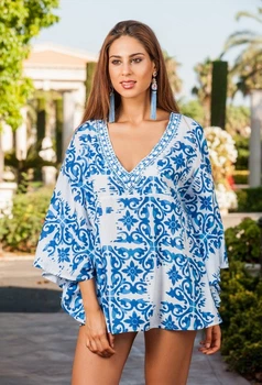 Коротка пляжна туніка накидка Indiano 1281 I-1с 44(M) Білий-Блакитний