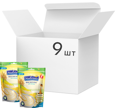 Упаковка молочної каші Nutrino Рис і кукурудза з бананом з 6 місяців 200 г х 9 шт. (8606019657611)