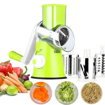 Овочерізка ручна мультислайсер Tabletop Drum Grater Kitchen Master Терка для овочів і фруктів 3 насадки зелена
