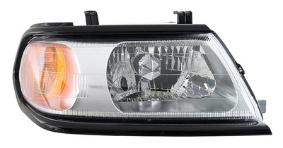 Фара Mitsubishi Pajero Sport I (рестайлинг) 2001 - 2008, права штатна, механ./електр., світлий корпус + хром рант, (Depo, fp914)