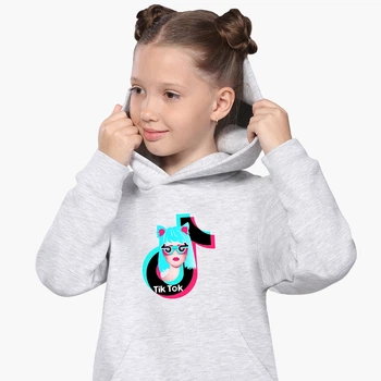 Детский худи ТикТок (TikTok Girl Cat) Светло-серый меланж (9298-1648) 152 см