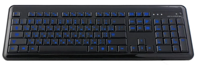 Клавиатура HQ-Tech KB-307F Blue LED, USB с подсветкой символов (синяя) мультимедийная