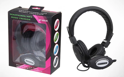Навушники HQ-Tech AT-SD36 Black, FM радіо USB/TF/MicroSD, MP3 плеейр, еквалайзер, LED дисплей