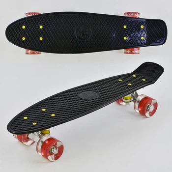 Скейт Пенни борд (Penny Board) Best Board черный со светящимися колесами, доска=55см, колёса PU d=6см
