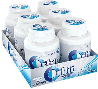 Упаковка жувальної гумки Orbit Bottle Свіжа м'ята 64 г x 6 шт. (4009900412872)