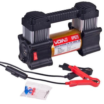 Компресор автомобільний "VOIN" VP-620 150psi/28Amp/80л/клеми/лiхтар/2 циліндра