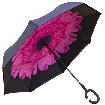 Зонт обратного сложения наоборот Up-Brella женский умный антизонт (смарт зонт) Цветок Розовый