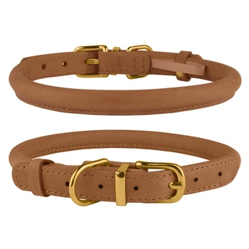 Ошейник для Собак Круглый Кожаный BronzeDog Premium Crazy Светло-Коричневый 7 мм 23-33 см (002218)