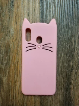 Чохол Candy об'ємний силіконовий для Samsung A30 2019 Galaxy A305f Вусатий кіт рожевий