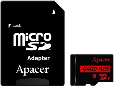 Карта памяти Apacer microSDHC/SDXC Class 10 UHS-I R85MB/s SD adapter 64Gb