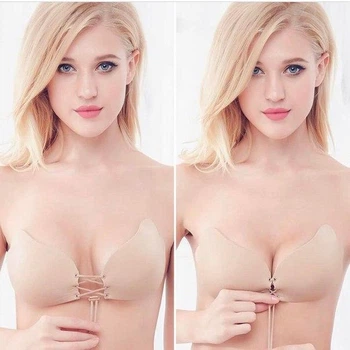 Невидимий силіконовий бюстгальтер Fly Bra Beige, без бретель на шнурівці