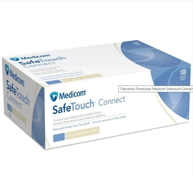 Перчатки латексные неопудренные SafeTouch Connect Medicom S, 100 шт