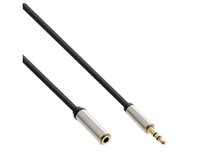 Кабель аудіо-подовжувач InLine Jack 3.5mm 3pin M/F 2.0m Slim Shielded Metal Gold Cu чорний(77.09.9232)