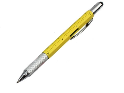 Шариковая ручка Genkky С отверткой, стилусом, линейкой и уровнем Синее чернило Желтый (1004-446-06)