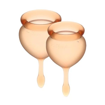 Менструальные чаши с мешочком для хранения оранжевые Satisfyer (Сатисфаер) Feel Good 15мл и 20мл