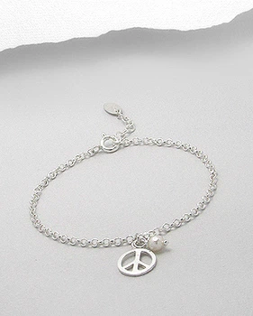 Браслет из серебра с жемчугом Peace, 9/54-706-12203/269/162, длина 16 (+2) см