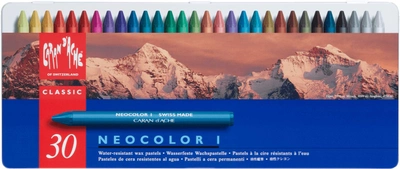 Пастель восковая Water-resistant Caran d'Ache Neocolor I металлический бокс 30 цветов (7610186223303)