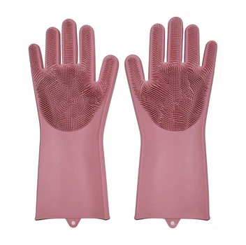 Силіконові рукавички для миття посуду господарські для кухні Silicone Magic Gloves світло-рожеві (1007405-Pink-1)