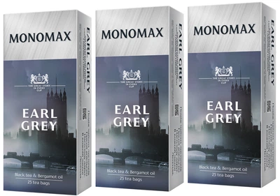 Упаковка чая Мономах черного Earl Grey 3 пачки по 25 пакетиков (2000006781017)