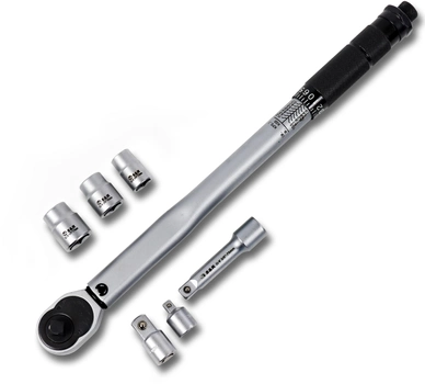 Ключ динамометрический S&R 3/8" 19-110 Нм 375 мм + удлинитель 75 мм + головки 13,15,17 мм, 2 адаптера (465038110)