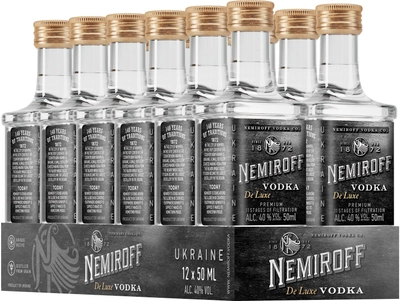 Упаковка горілки Nemiroff De Luxe 0.05 л х 12 шт. 40% (4820181425111_4820181425098)