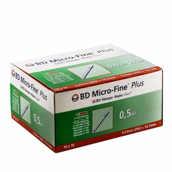 Шприц для инсулина Becton Dickinson Micro-Fine U-100 (0,5 мл. на 8мм), 100 шт.