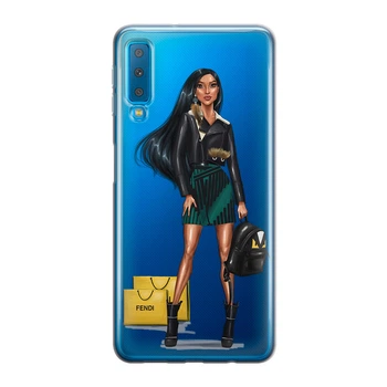 Тонкий cиликоновый чехол Unique Covers на Samsung Galaxy A7 2018 с рисунком модной девушки с сумкой фенди (2037 Galaxy A750)