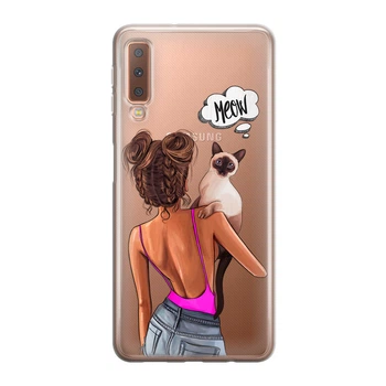 Тонкий прозрачный cиликоновый чехол Unique Covers на Samsung Galaxy A7 2018 девушка с котом (1954 Galaxy A750)