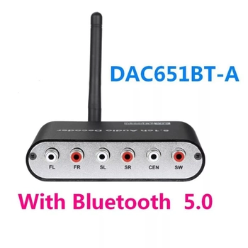 Аудио оптический декодер конвертер цифрового звука с оптики S/PDIF / Bluetooth 5.0 в аналоговый звук 5.1 ЦАП з Блютуз (6 RCA DAC651BT-A )