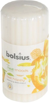 Свеча Bolsius столбик ребристая 120/58 с ароматом Feel happy Манго и Бергамот (266712)