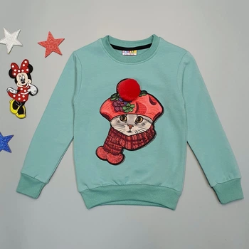 Утепленный свитшот "Кошечка" Hacali kids для девочки 110 см Мятный 18657