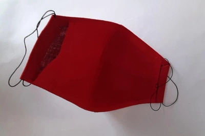 Маска многоразовая из натурального льна с фиксатором, кармашком для фильтра и вышивкой красная L - мужская