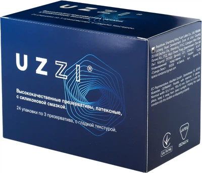 Презервативи UZZI гладкі 24 пачки по 3 шт. (4820234160020)