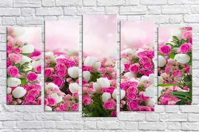 Модульная картина на холсте Holst Art из 5-ти частей Тюльпаны с розами 71х128 см