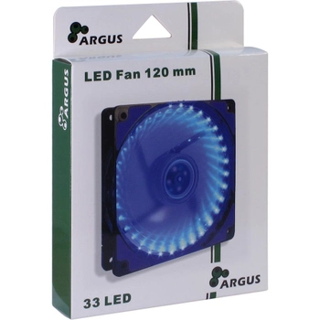Кулер для Корпуса Argus (L-12025 BL), 120х120х25мм Blue LED, 20дба, 1200RPM, 3Pin +molex