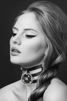 Чокер потрійним кільцем для повідця Bijoux FETISH чорний