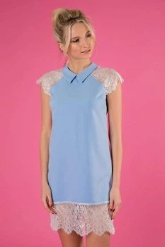 Короткое платье с отделкой из кружева Zefir PEACH голубое M
