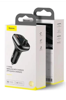Автомобильный Bluetooth FM-модулятор Baseus трансмиттер и адаптер с микрофоном Type-C, USB, TF (black) P060