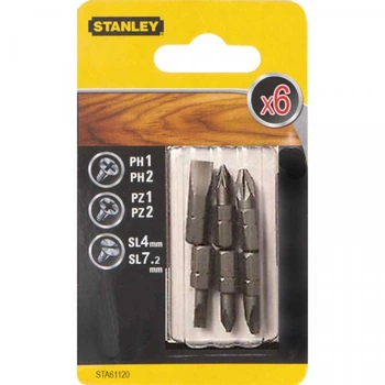 Биты в наборе 6ед. (Ph 1, 2, 3 Sl 4, 6, 7.2 мм L=25 мм) STA61120 Stanley