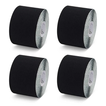 Хлопчатобумажные кинезио тейпы K-Tape Black, 5 см х 5 м, черный, упаковка 4 шт (100144)