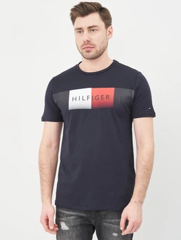 Футболка хлопковая длинная мужская Tommy Hilfiger 10493.4 S Темно-синяя