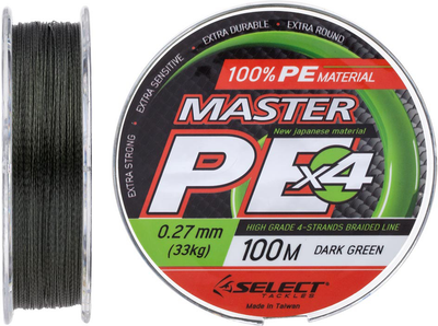 Шнур Select Master PE 100 м 0.27 мм 33 кг Темно-зеленый (18701596)